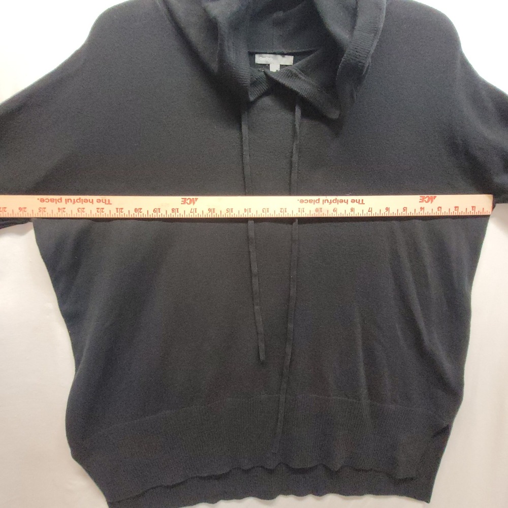 Gap Body Womens Large Black Hoodie Sweater Relaxed Fit High-Low Hem Mixed Knits - Picture 9 of 15